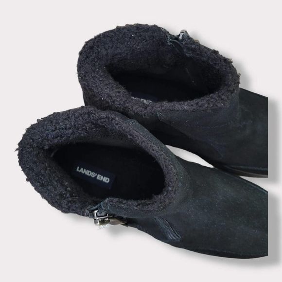 Land's End Black Suede & Fleece Zip Ankle Boots Womens Size 6B - Picture 4 of 9